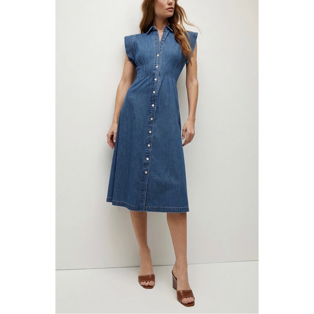 Veronica Beard Denim Midi Ruben Short-Sleeve Shirt Dress